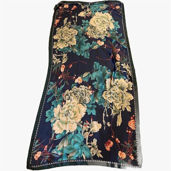 Floral Faux Silk Polyester Scarf Multicolor Floral Spring Shawl Wrap Scarf - Picture 3 of 16